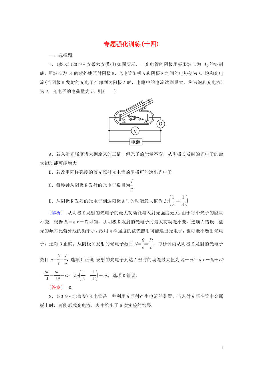 （新課標(biāo)）2020版高考物理大二輪復(fù)習(xí) 專題強化訓(xùn)練14 力學(xué)實驗_第1頁