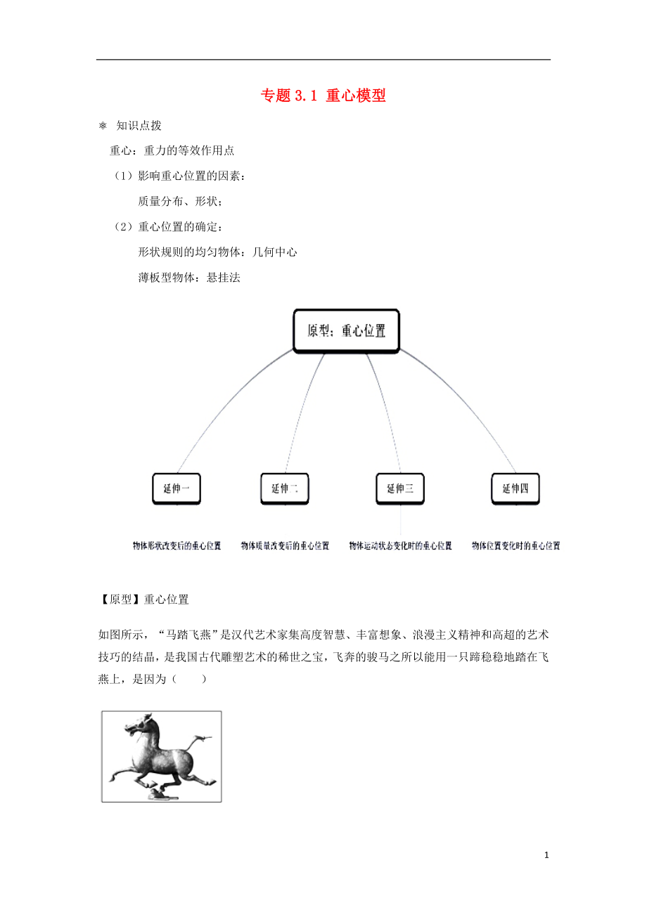 高中物理 問題原型與延伸 專題3.1 重心模型學(xué)案 新人教版必修1_第1頁(yè)