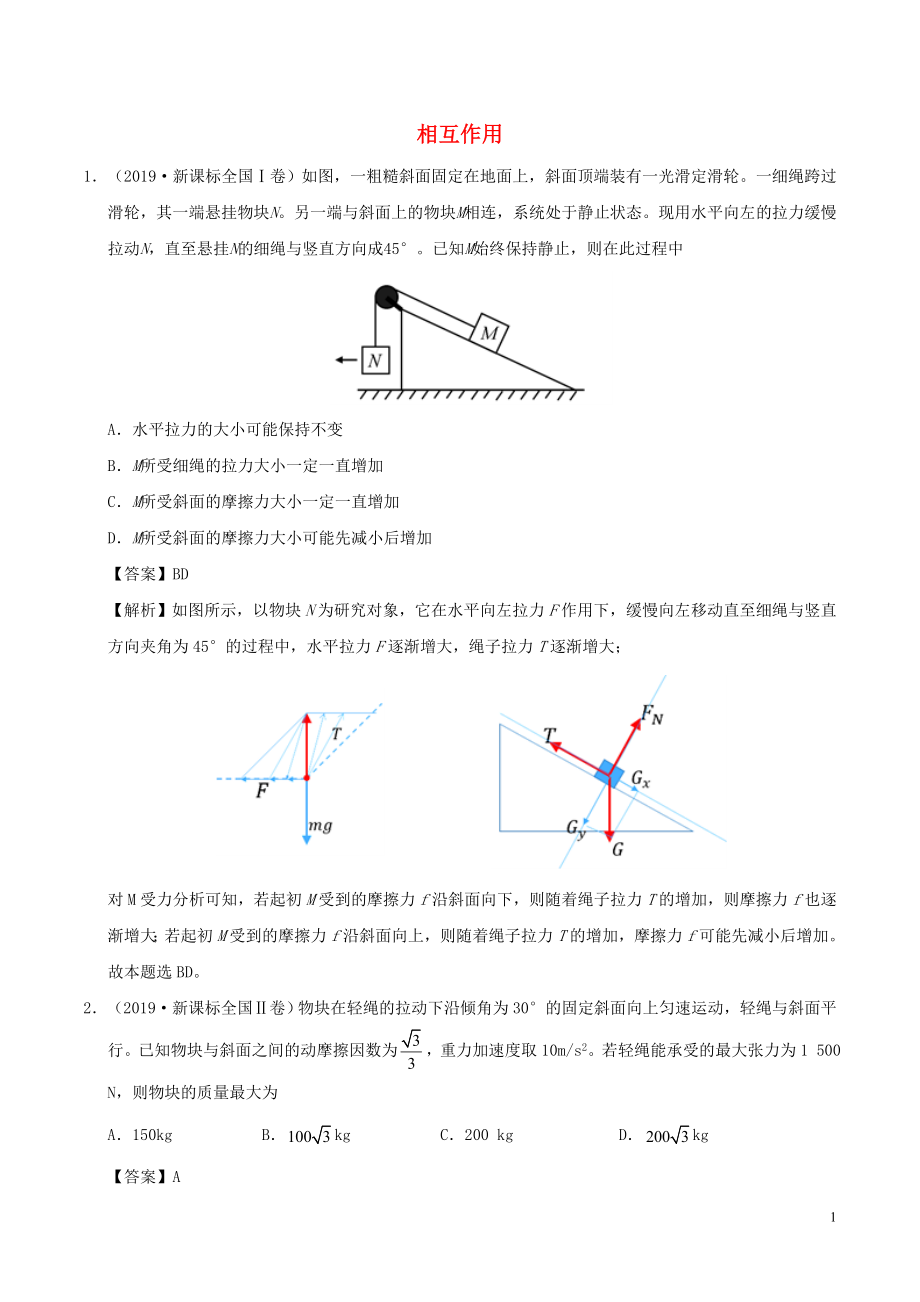 2019年高考物理 真題和模擬題分項匯編 專題03 相互作用（含解析）_第1頁