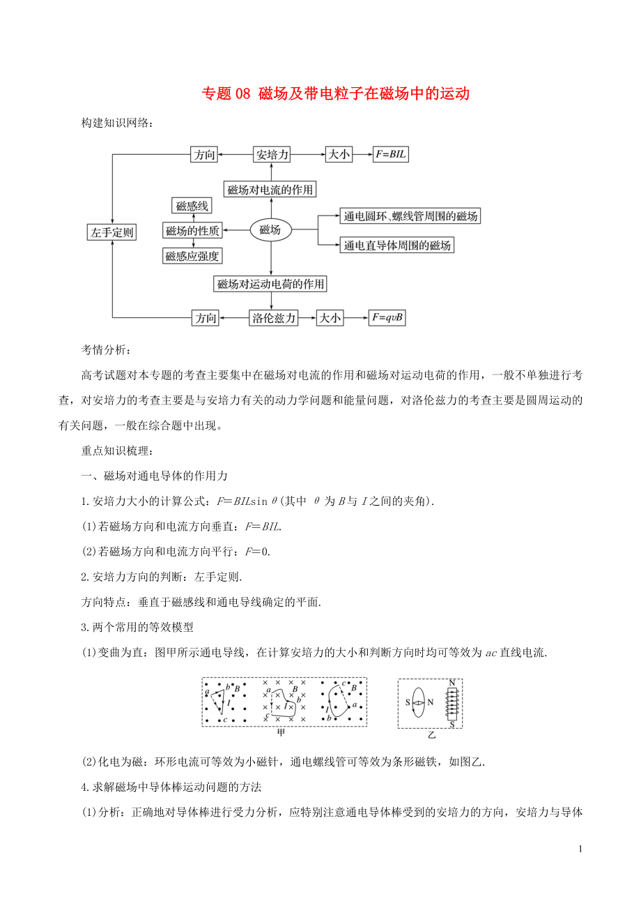 2018年高考物理二輪復(fù)習(xí) 專題08 磁場及帶電粒子在磁場中的運(yùn)動(dòng)學(xué)案_第1頁