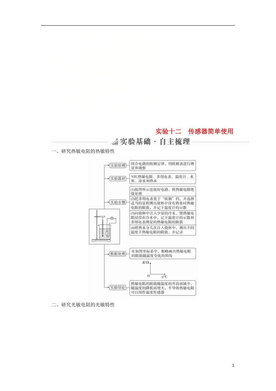 2019版高考物理總復(fù)習(xí) 實(shí)驗(yàn)創(chuàng)新增分 專題十二 傳感器簡(jiǎn)單使用學(xué)案_第1頁(yè)