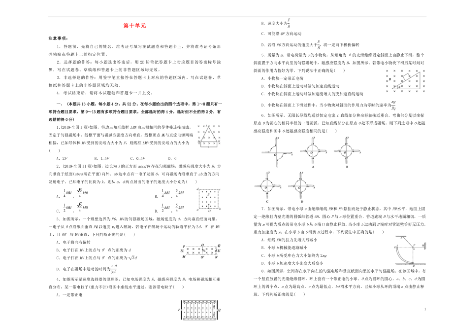 備戰(zhàn)2020年高考物理一輪復(fù)習(xí) 單元訓(xùn)練金卷 第十單元 磁場(chǎng)B卷（含解析）_第1頁