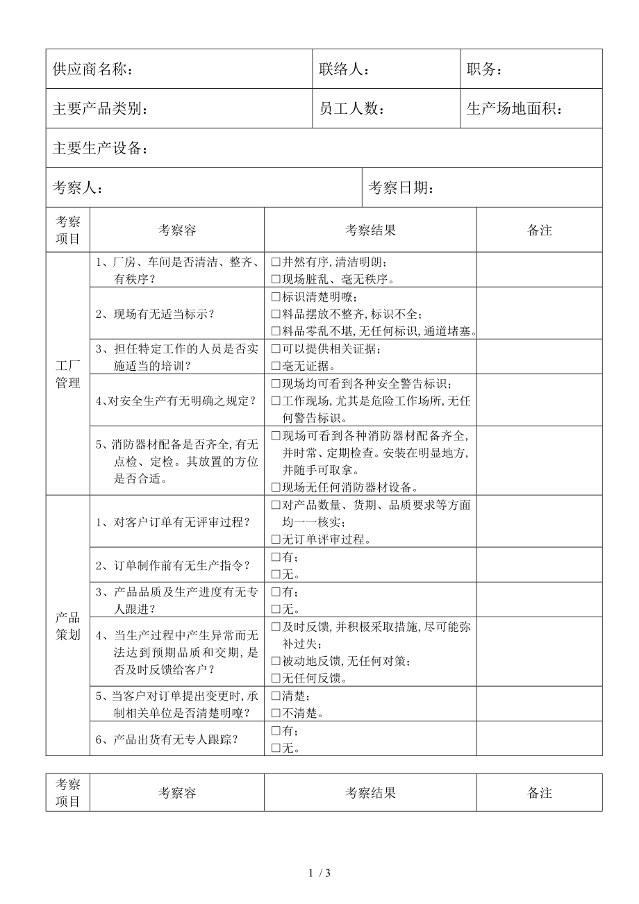 供应商实地考察查检表_第1页