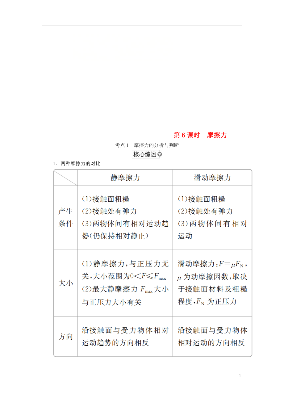 （全國(guó)版）2019版高考物理一輪復(fù)習(xí) 第2章 相互作用 第6課時(shí) 摩擦力學(xué)案_第1頁