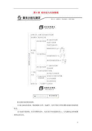 2017-2018學年高中物理 第6章 相對論與天體物理 章末小結與測評教學案 魯科版選修3-4