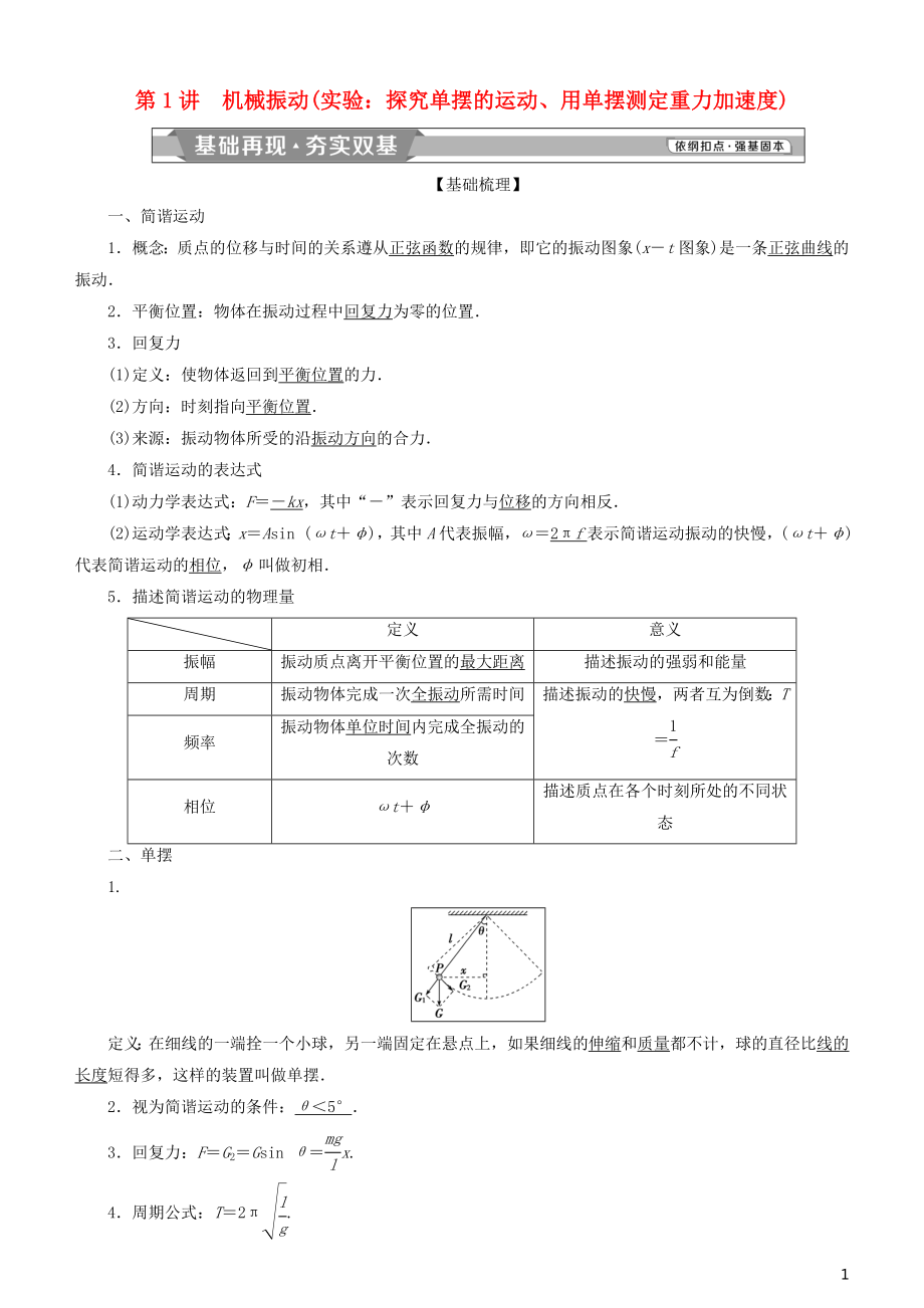 2019高考物理一輪復(fù)習(xí) 第十四章 機(jī)械振動與機(jī)械波 光 電磁波與相對論 第1講 機(jī)械振動學(xué)案_第1頁