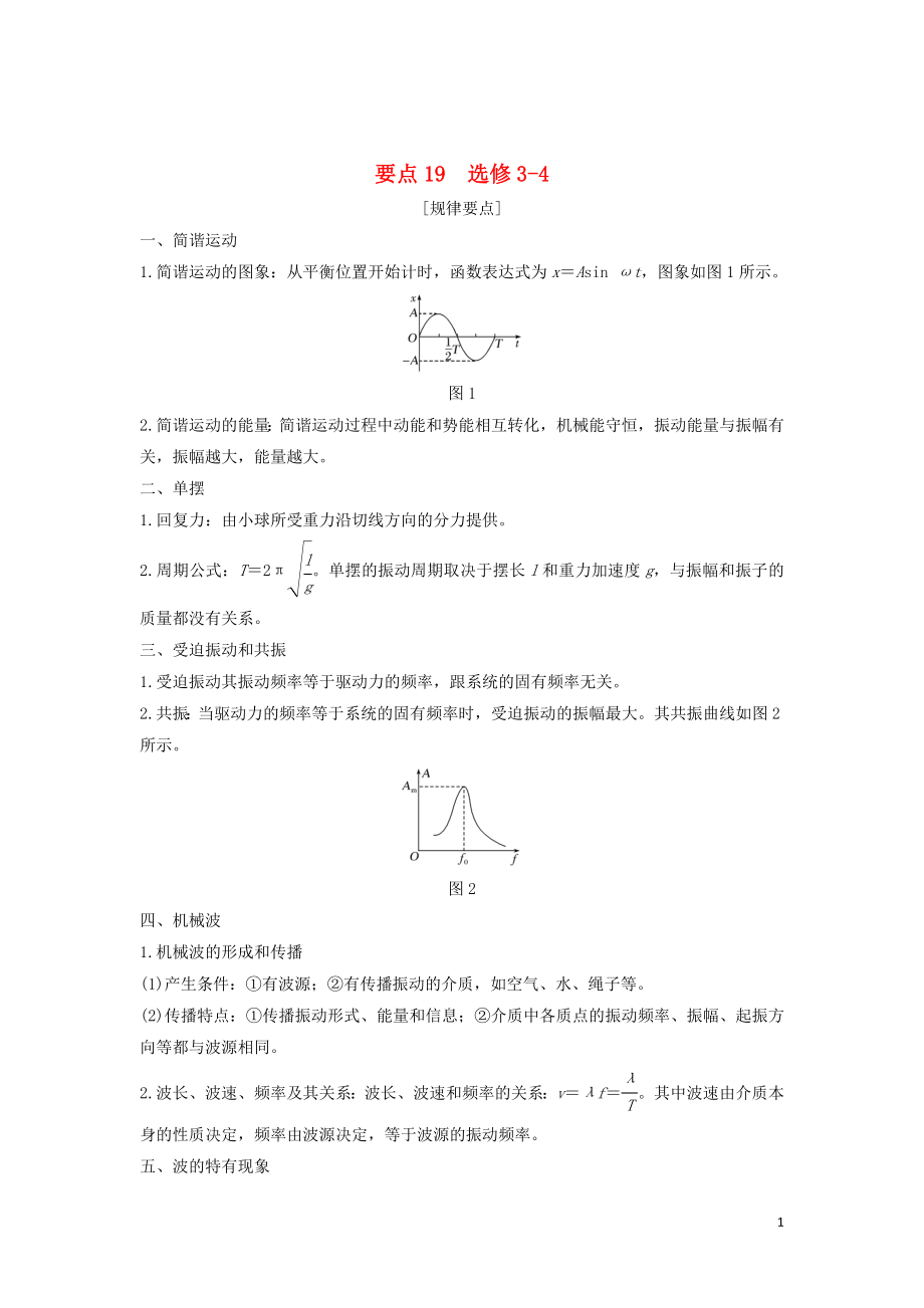 （江蘇專用）2019高考物理二輪復(fù)習(xí) 要點(diǎn)回扣 專題19 選修3-4學(xué)案_第1頁