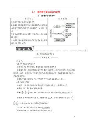 2017-2018學年高中物理 第2章 研究勻變速直線運動的規(guī)律 2.1 伽利略對落體運動的研究 2.2 自由落體運動的規(guī)律學案 滬科版必修1