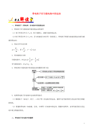 備戰(zhàn)2019年高考物理 考點一遍過 考點36 帶電粒子在勻強電場中的運動（含解析）