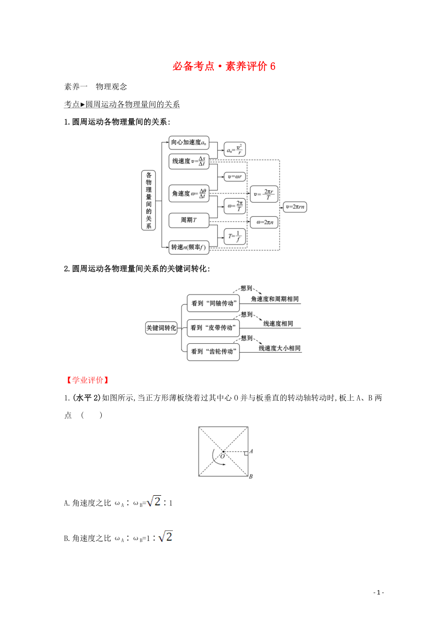 2020年新教材高中物理 必备考点 素养评价6（含解析）新人教版必修2_第1页