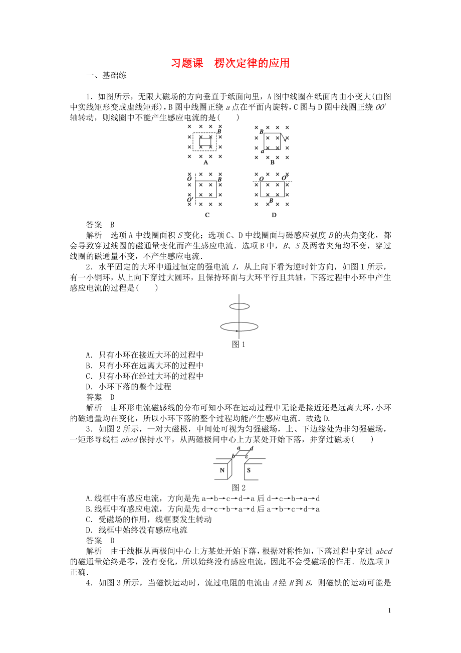 2018-2019學(xué)年高中物理 第一章 電磁感應(yīng) 習(xí)題課 楞次定律的應(yīng)用練習(xí) 教科版選修3-2_第1頁(yè)