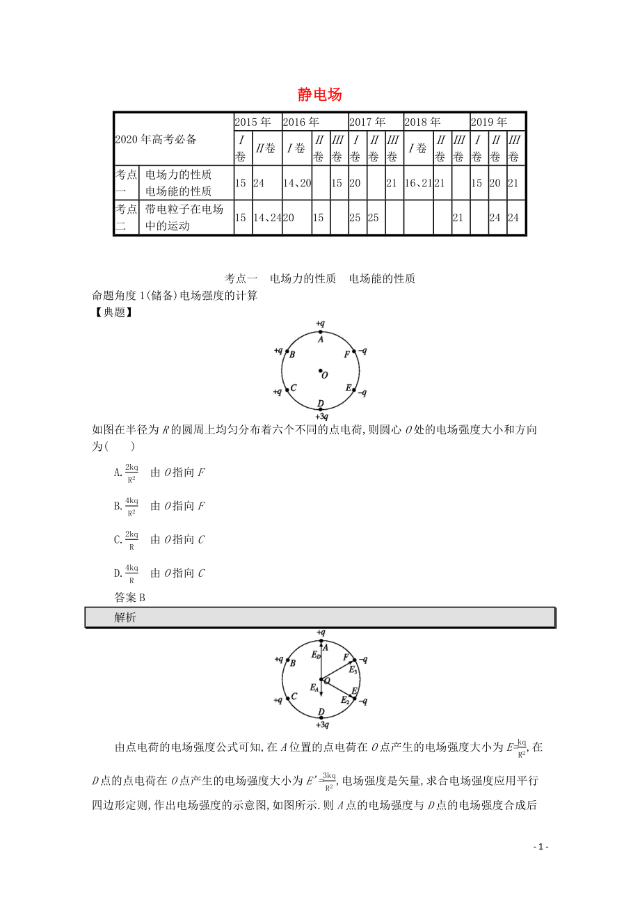 2020高考物理二輪復(fù)習(xí) 專題六 靜電場(chǎng)對(duì)對(duì)練（含解析）_第1頁(yè)