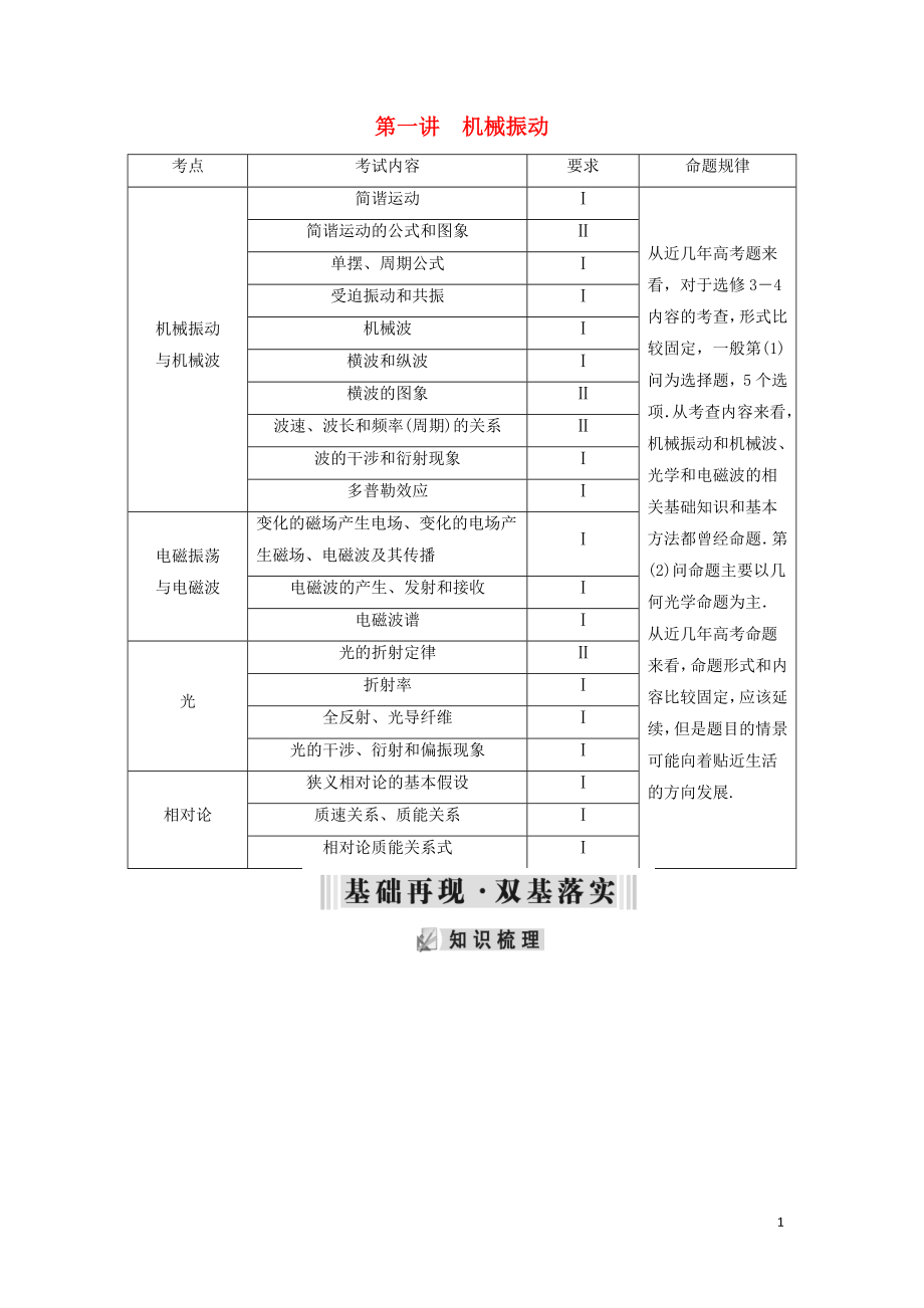 2019年高考物理大一輪復(fù)習(xí) 第14章 選考部分 第1講 機械振動學(xué)案 新人教版_第1頁