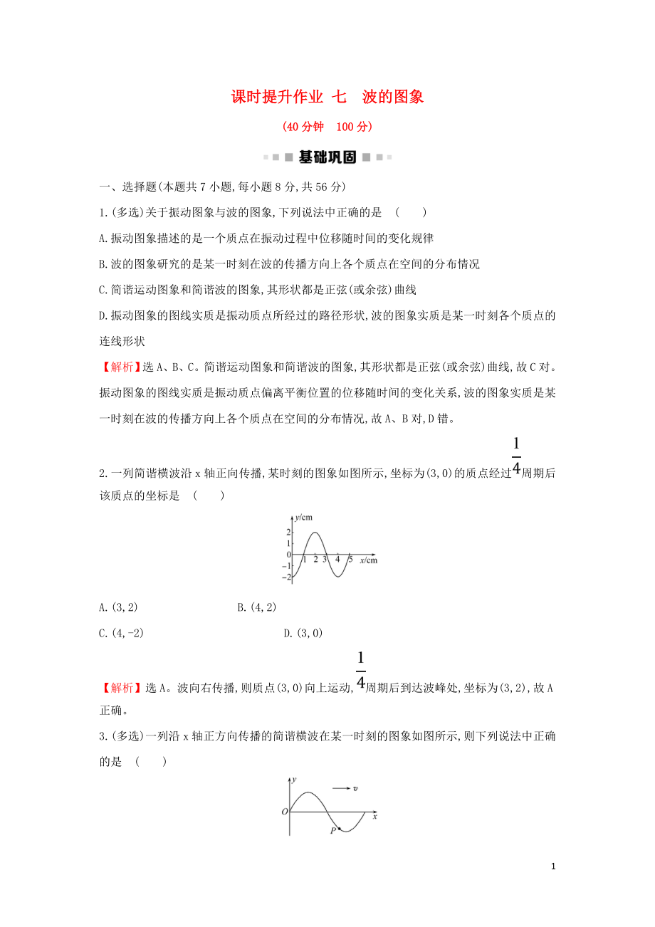 2018-2019學(xué)年高中物理 第12章 機械波 課時提升作業(yè)七 12.2 波的圖象 新人教版選修3-4_第1頁