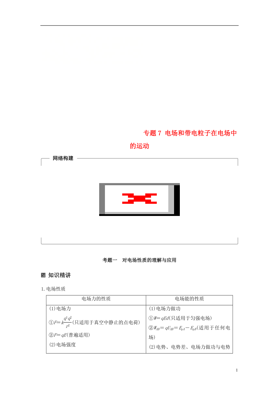 （全國(guó)通用）2019屆高考物理二輪復(fù)習(xí) 專題7 電場(chǎng)和帶電粒子在電場(chǎng)中的運(yùn)動(dòng)學(xué)案_第1頁(yè)