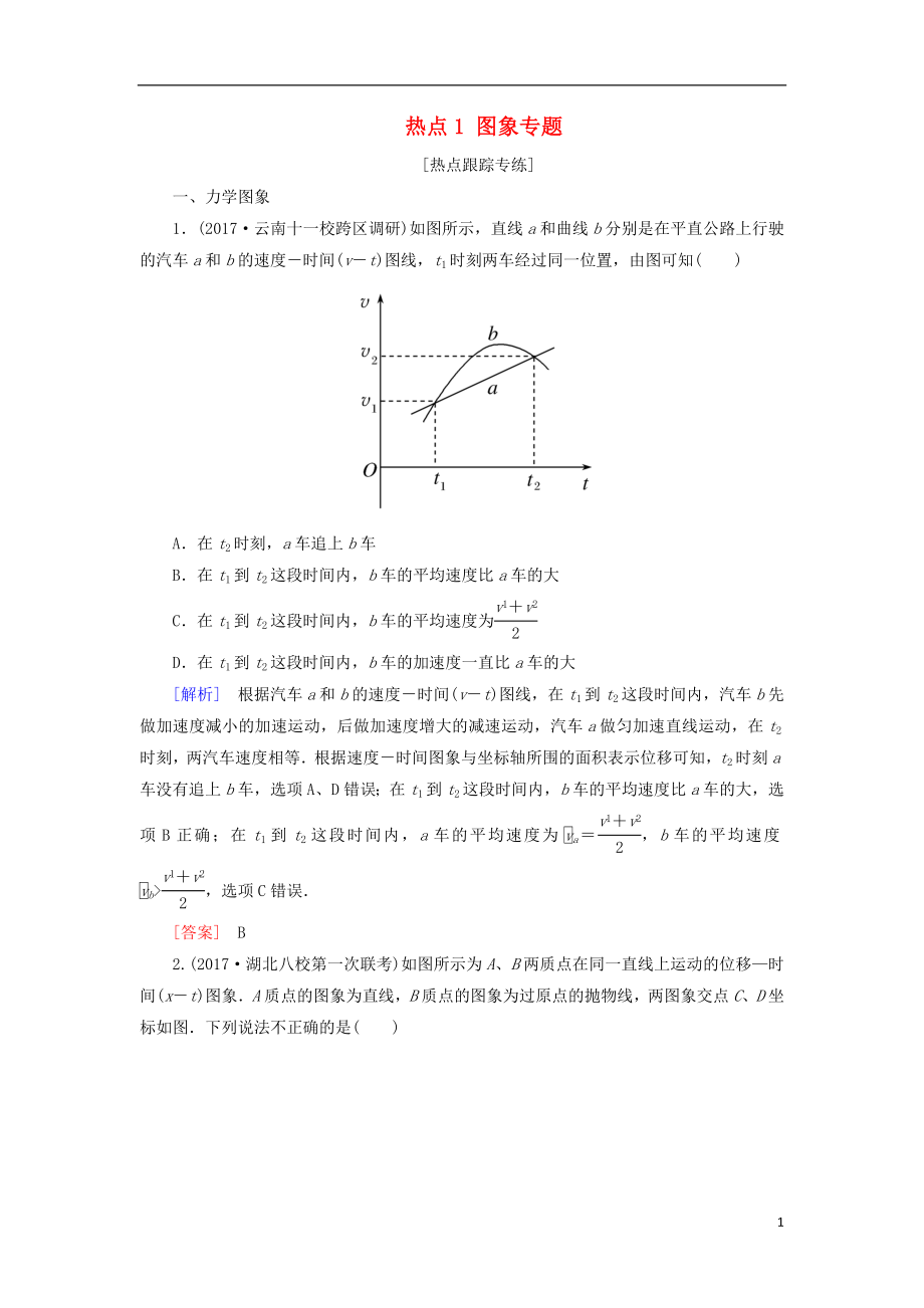 2018屆高考物理二輪復習 熱點1 圖象專題學案_第1頁