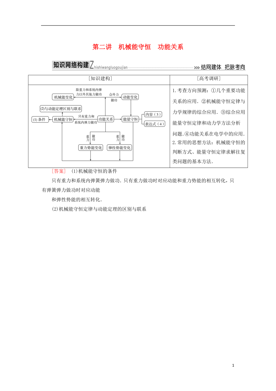 2018屆高考物理二輪復(fù)習(xí) 板塊一 專題突破復(fù)習(xí) 專題二 能量與動量 第二講 機械能守恒 功能關(guān)系學(xué)案_第1頁