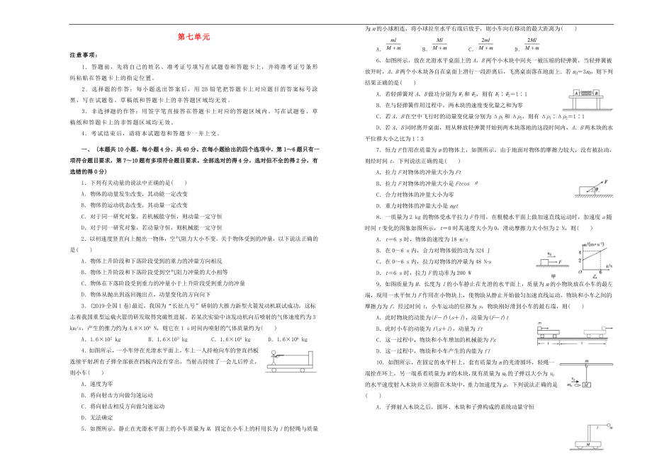 備戰(zhàn)2020年高考物理一輪復(fù)習(xí) 單元訓(xùn)練金卷 第七單元 動量A卷（含解析）_第1頁