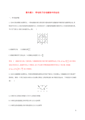 （江蘇專用版）2020版高考物理總復(fù)習(xí) 第八章 微專題5 帶電粒子在電磁場(chǎng)中的運(yùn)動(dòng)練習(xí)（含解析）