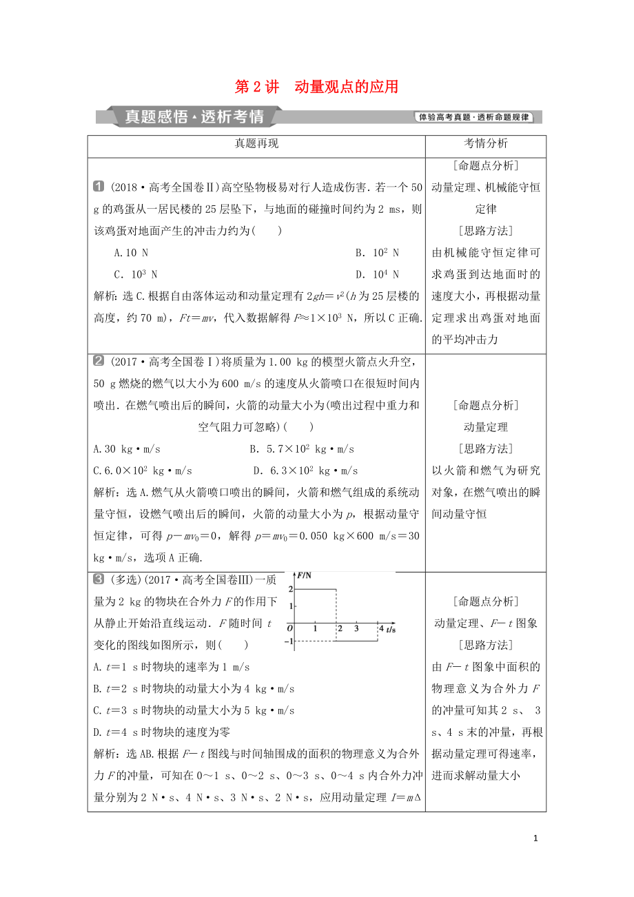 2019屆高考物理二輪復(fù)習(xí) 專題二 動(dòng)量與能量 第2講 動(dòng)量觀點(diǎn)的應(yīng)用學(xué)案_第1頁