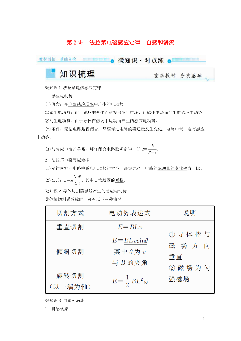 2019版高考物理一輪復習 第十章 電磁感應 第2講 法拉第電磁感應定律 自感和渦流學案_第1頁