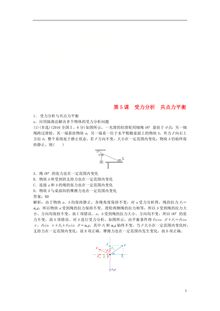 2019版高考物理總復(fù)習(xí) 第5課 受力分析 共點力平衡練習(xí)_第1頁