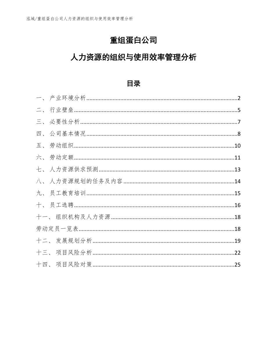 重组蛋白公司人力资源的组织与使用效率管理分析（范文）_第1页