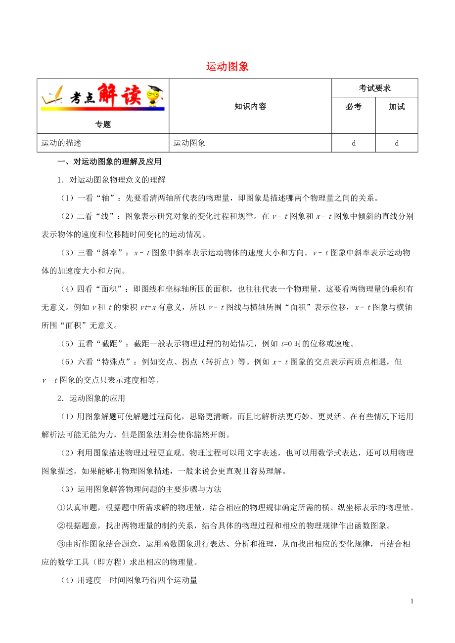 浙江新高考備戰(zhàn)2020年高考物理 考點(diǎn)一遍過(guò) 考點(diǎn)03 運(yùn)動(dòng)圖象（含解析）_第1頁(yè)