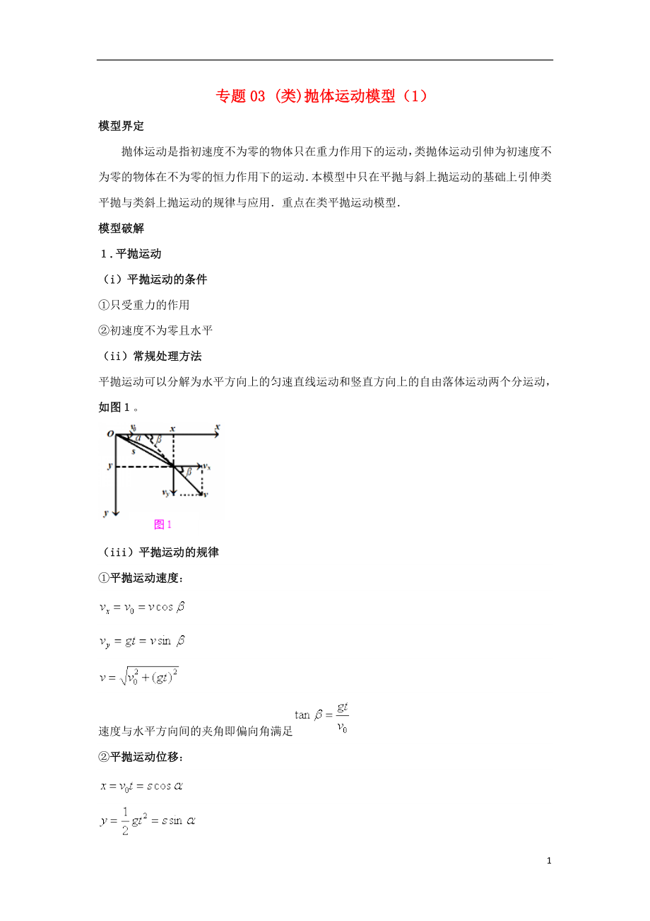 2019高考物理系列模型之過程模型 專題03（類）拋體運(yùn)動(dòng)模型（1）學(xué)案_第1頁