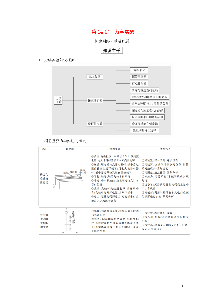 2020屆高考物理二輪復(fù)習(xí) 第一部分 專題六 實驗 第14講 力學(xué)實驗練習(xí)（含解析）_第1頁