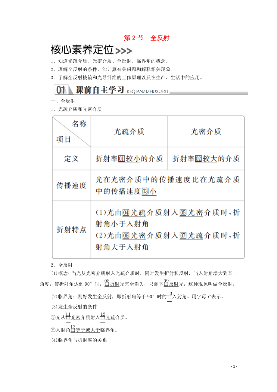 2020高中物理 第十三章 光 第2節(jié) 全反射學案 新人教版選修3-4_第1頁