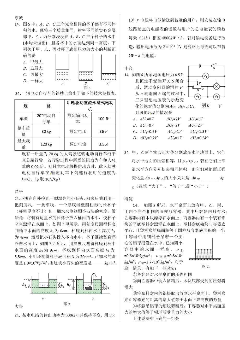 2014北京初三物理一模难题汇总_第1页