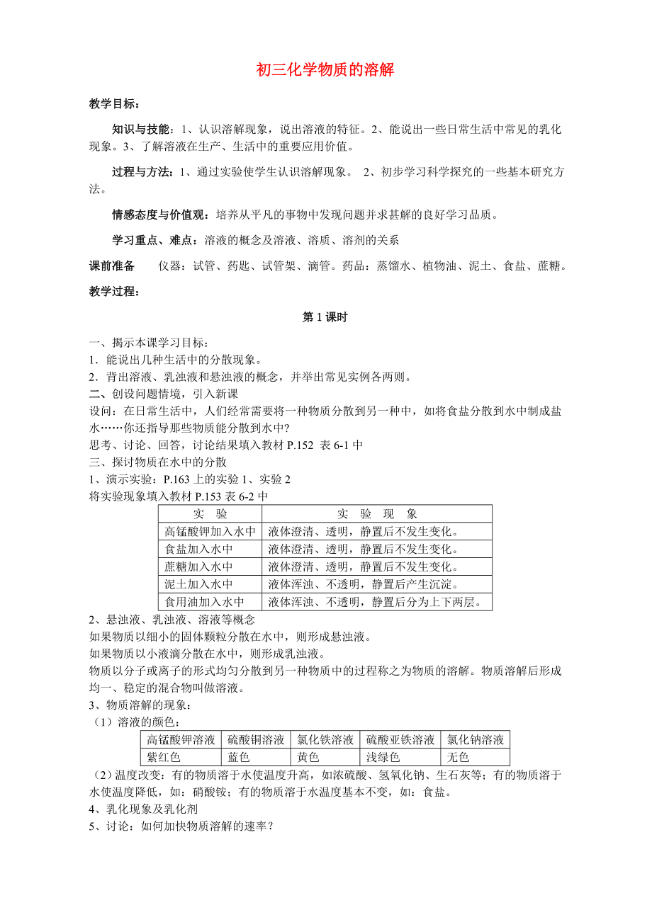 初三化学物质的溶解_第1页