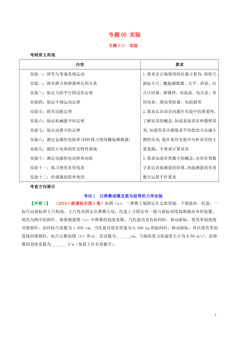 2019年高考物理 考試大綱解讀 專題05 實(shí)驗(yàn)（含解析）_第1頁(yè)