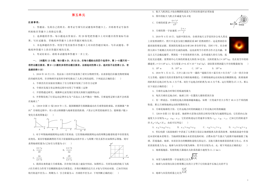 備戰(zhàn)2020年高考物理一輪復(fù)習(xí) 單元訓(xùn)練金卷 第五單元 萬有引力與航天B卷（含解析）_第1頁