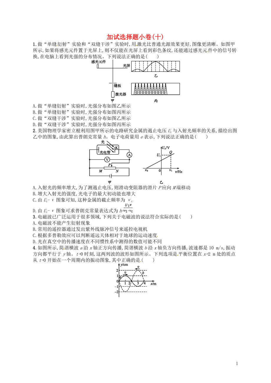 （浙江選考）2019屆高考物理二輪復(fù)習(xí) 加試選擇題小卷10_第1頁