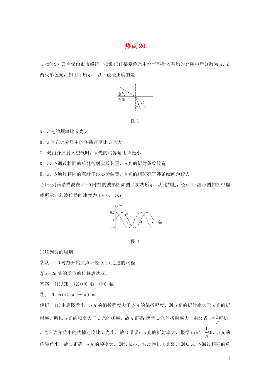 （通用版）2020高考物理三輪沖刺 高考熱點(diǎn)排查練熱點(diǎn)20（含解析）_第1頁