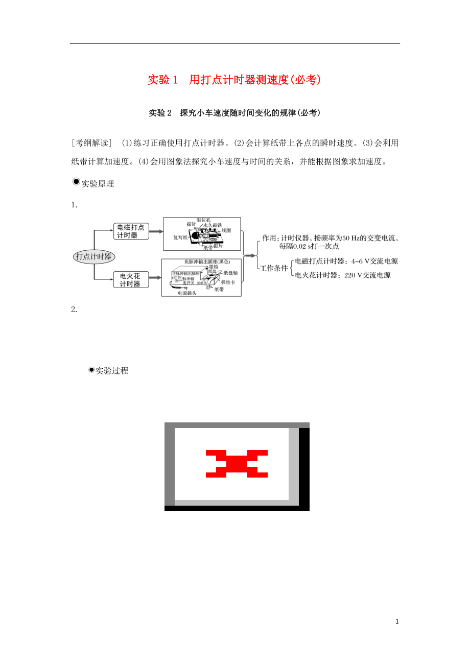 （浙江專版）2019版高考物理大一輪復(fù)習(xí) 第一章 運(yùn)動的描述 勻變速直線運(yùn)動的研究 實(shí)驗(yàn)1 用打點(diǎn)計(jì)時器測速度 實(shí)驗(yàn)2 探究小車速度隨時間變化的規(guī)律創(chuàng)新學(xué)案_第1頁