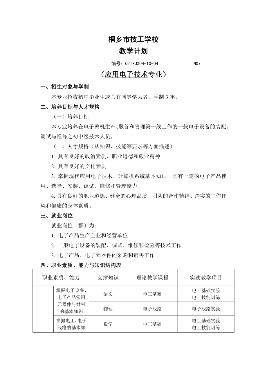 桐乡市技工学校专业教学计划_第1页