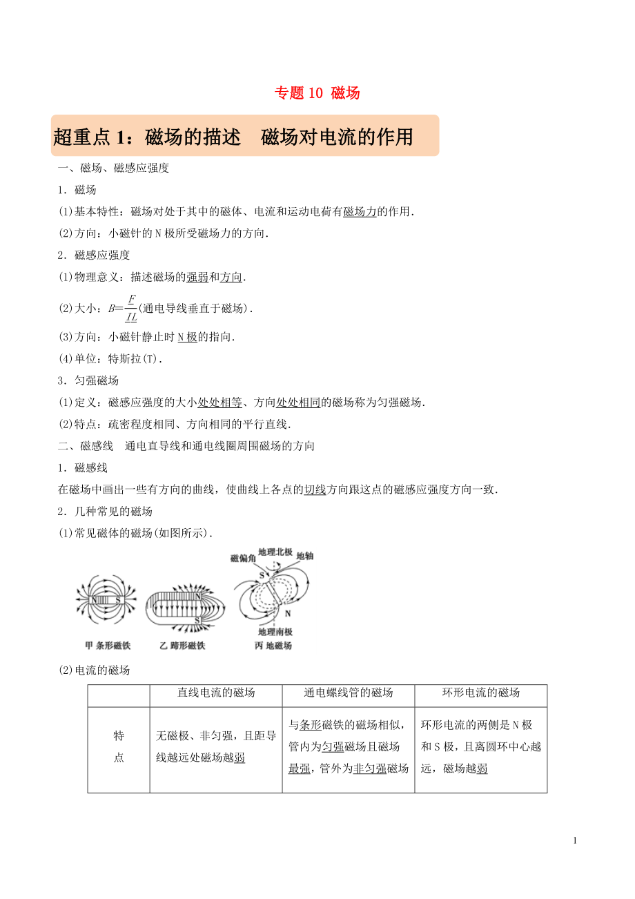 2019年高考物理 专题10 磁场学案_第1页