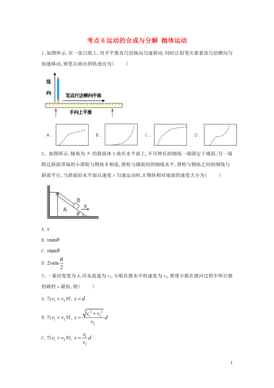 2019屆高考物理二輪復(fù)習(xí) 力學(xué)考點(diǎn)集訓(xùn) 專(zhuān)題6 運(yùn)動(dòng)的合成與分解 拋體運(yùn)動(dòng)_第1頁(yè)