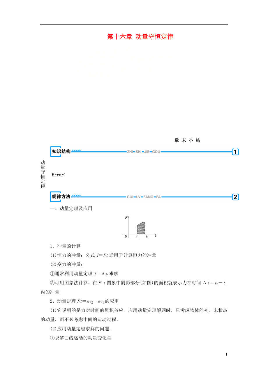 （全國(guó)通用版）2018-2019高中物理 第十六章 動(dòng)量守恒定律章末小結(jié)學(xué)案 新人教版選修3-5_第1頁(yè)