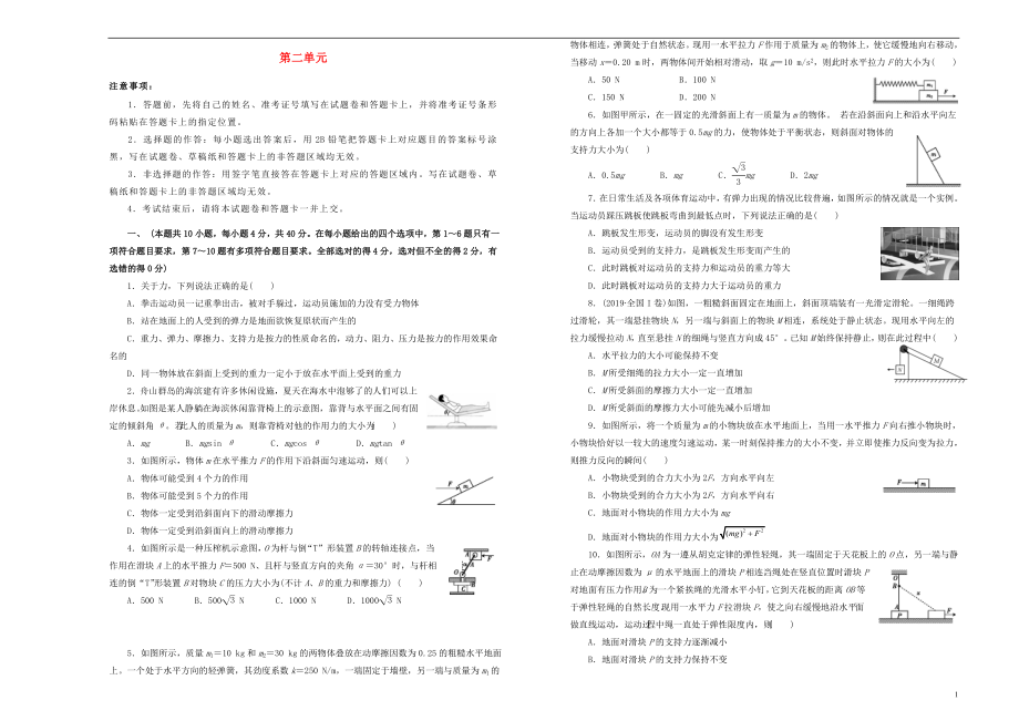 備考2020高考物理一輪復(fù)習(xí) 單元訓(xùn)練金卷 第二單元 相互作用A卷_第1頁(yè)