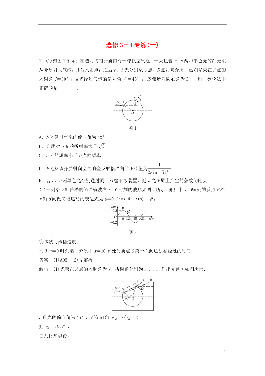 （京津瓊）2019高考物理總復(fù)習(xí) 專用優(yōu)編提分練：選修3-4專練（一）_第1頁(yè)