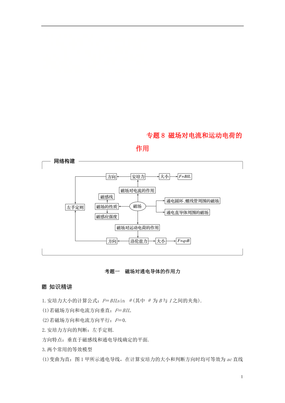 （全國通用）2019屆高考物理二輪復習 專題8 磁場對電流和運動電荷的作用學案_第1頁