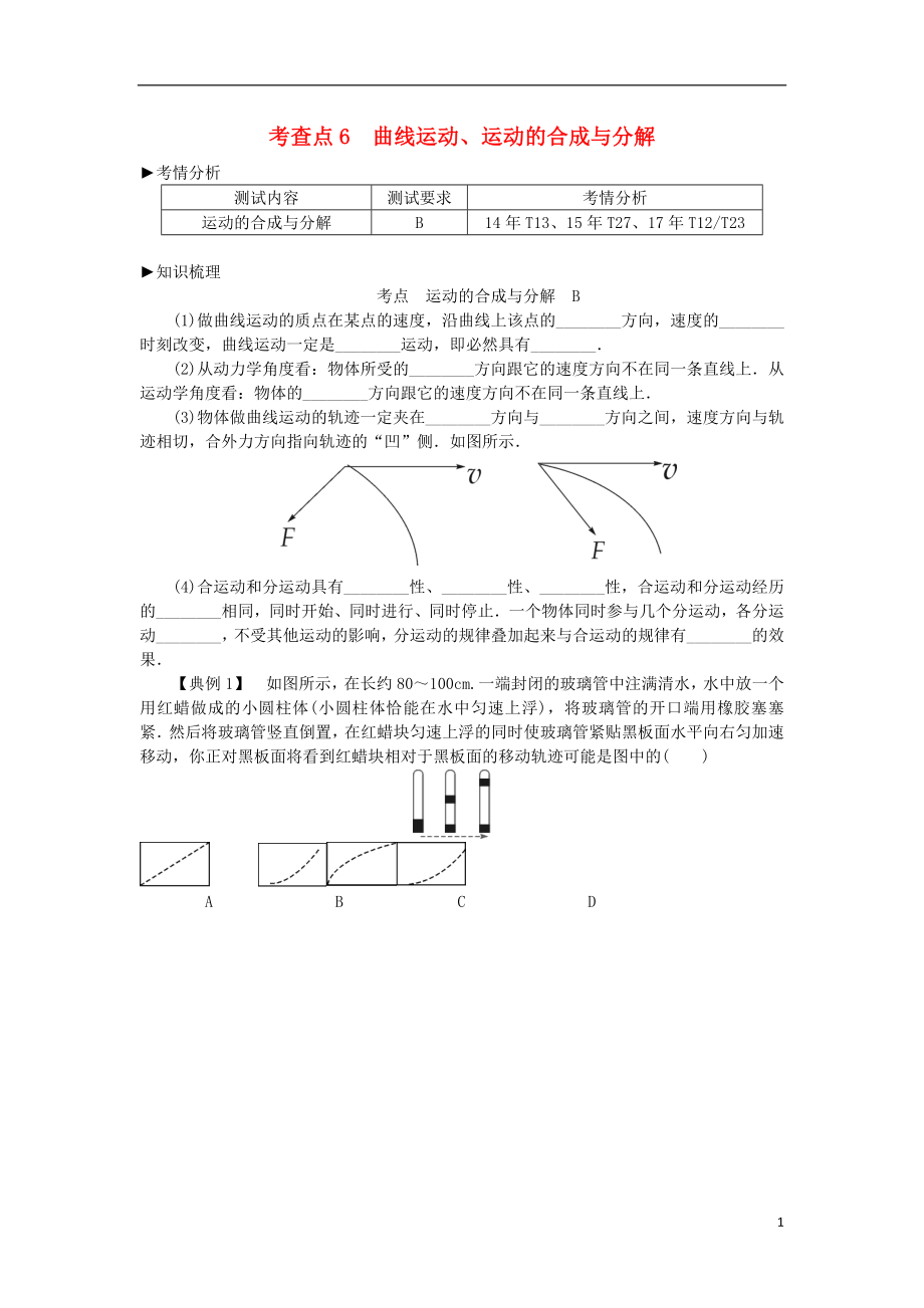 2019高考物理總復(fù)習(xí) 考查點(diǎn)6 曲線運(yùn)動、運(yùn)動的合成與分解考點(diǎn)解讀學(xué)案（無答案）_第1頁