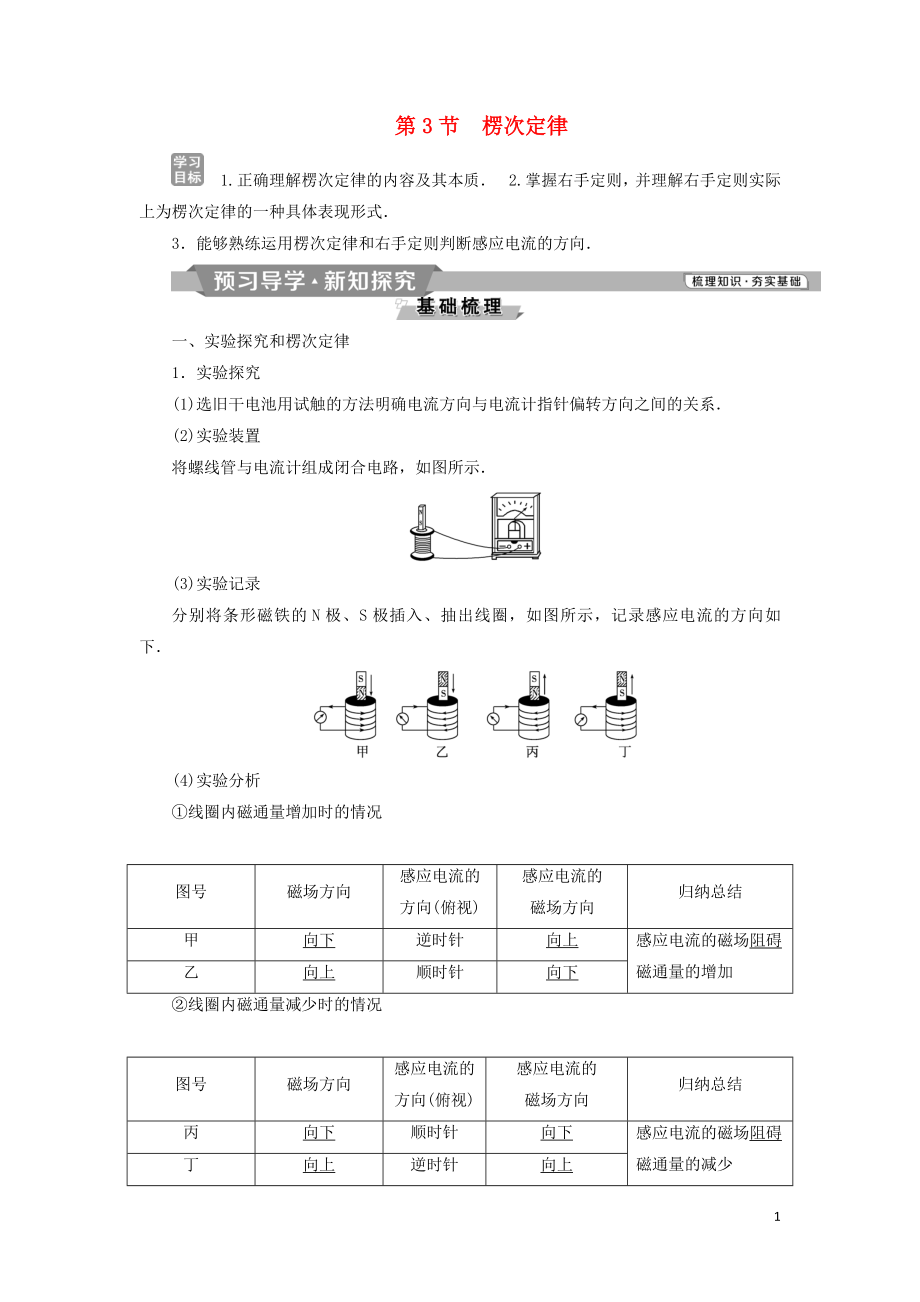 2018-2019學年高中物理 第四章 電磁感應 第3節(jié) 楞次定律學案 新人教版選修3-2_第1頁