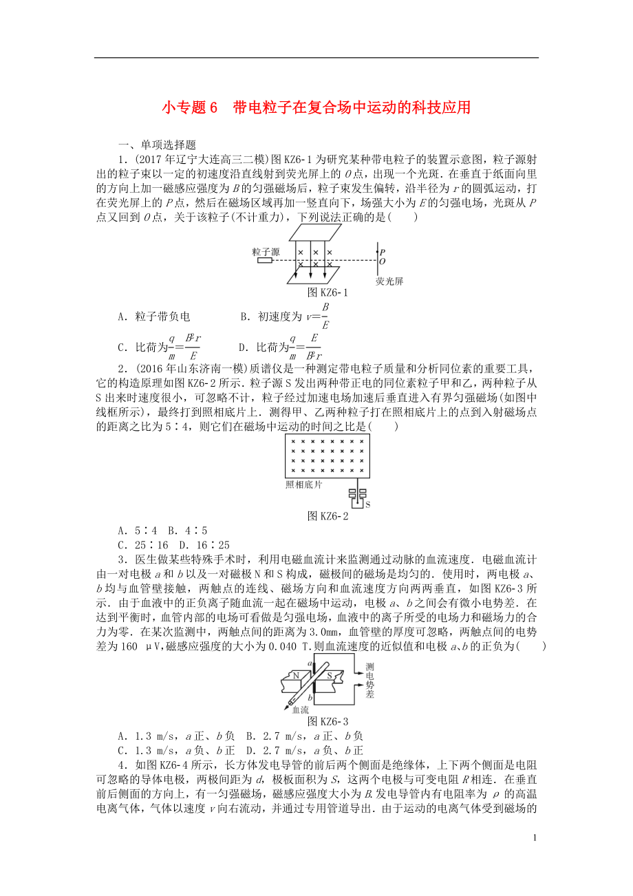 2019版高考物理一輪復(fù)習(xí) 小專題6 帶電粒子在復(fù)合場(chǎng)中運(yùn)動(dòng)的科技應(yīng)用學(xué)案（無(wú)答案）_第1頁(yè)