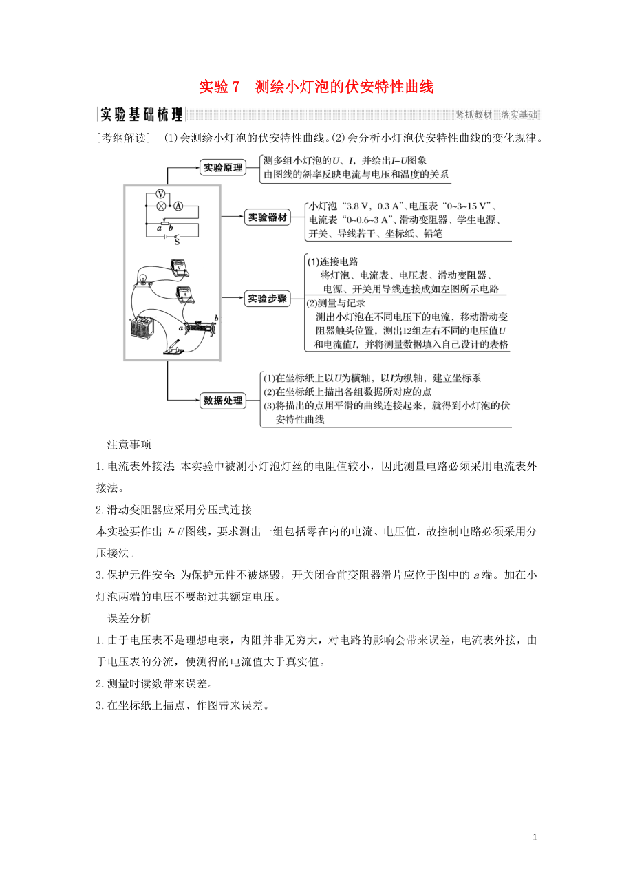 （浙江選考）2020版高考物理一輪復(fù)習(xí) 第7章 恒定電流 實(shí)驗(yàn)7 測(cè)繪小燈泡的伏安特性曲線學(xué)案_第1頁