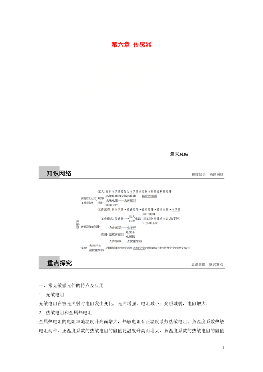 （通用版）2018-2019版高中物理 第六章 傳感器章末總結(jié)學(xué)案 新人教版選修3-2_第1頁